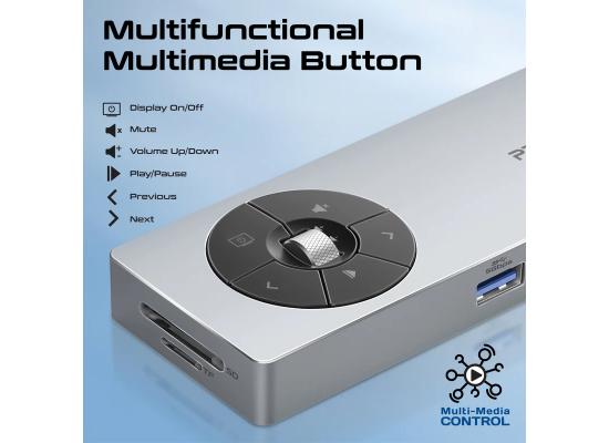 Promate ComandHub-Pro 14-in-1 Highspeed Multiport USB-C Hub with 100W PD Passthrough & Multimedia Controls